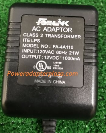 NEW 12V 1A FOXLINK FA-4A110 CLASS 2 TRANSFORMER AC POWER SUPPLY ADAPTER