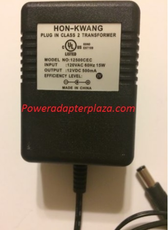 NEW 12V Hon Kwang 12500CEC Plug In Class 2 Power Supply AC Adapter