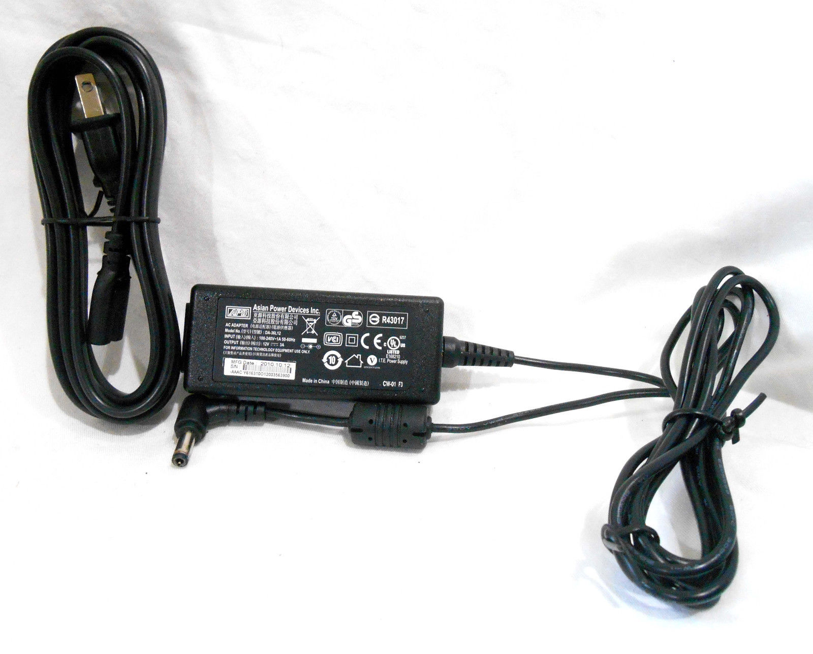 New 12V 3A APD Asian DA-36L12 Power Supply AC Adapter Charger