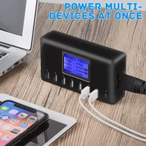 60W 12A 8-Port USB Charging Station - Multi Port USB Hub Charger - Compact Size LCD Display - Compat
