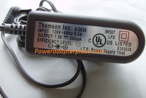 NEW 7.5V 500mA THOMSON 5-2836 AC ADAPTER