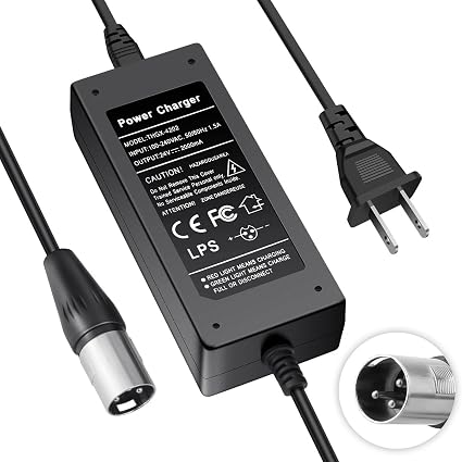 24V 2A 3-Pin XLR Electric Scooter Battery Charger for Go-Go Elite Traveller Plus HD US, Pride Mobili