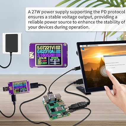 27W Power Supply for Raspberry Pi 5, PD Adapter USB C Power Adapter for Raspberry Pi 5 16GB/8GB/4GB/