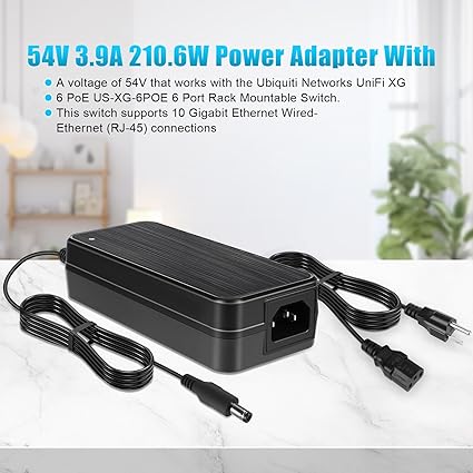54V dc Power Adapter that Works with Ubiquiti Networks UniFi XG 6 PoE US-XG-6POE USW-Ultra-210W 6 8
