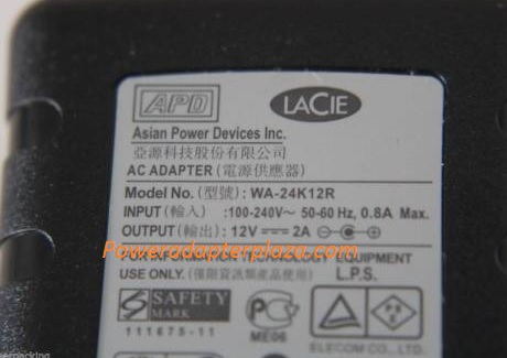 NEW 12V 2A APD WA-24K12R LACIE AC ADAPTER