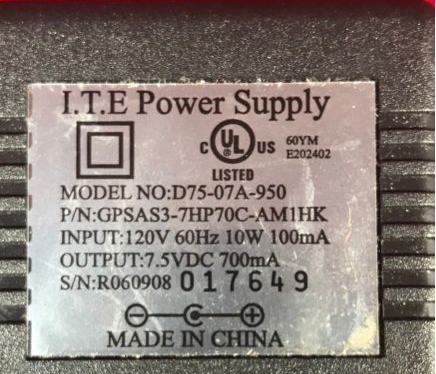 New Original 7.5V 700mA ITE D75-07A-950 GPSAS3-7HP70C-AM1HK AC Adapter